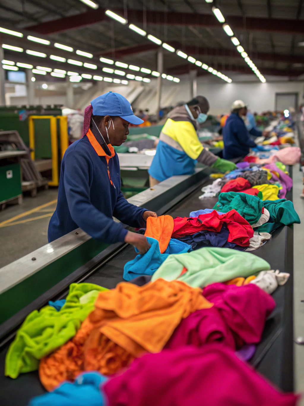 Garment recycling process showing fiber recovery and reuse