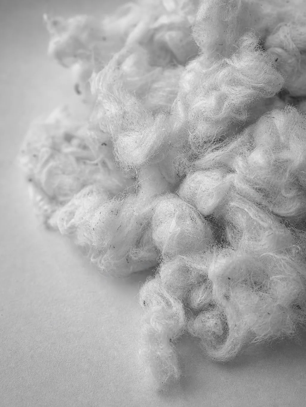 Macro view of organic cotton fibers and raw textile weave